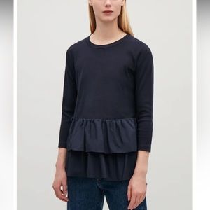 COS Poplin Frills Jersey 3/4 Sleeves Top
